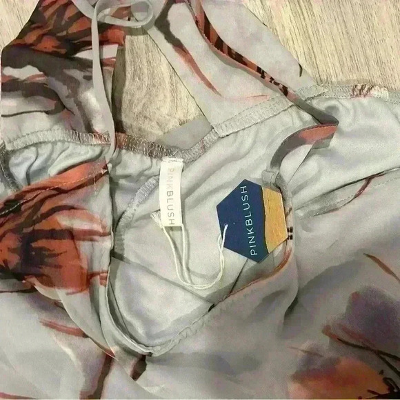 NWT PinkBlush Maternity Maxi Dress Sleeveless Grey Floral Sheer Overlay Size L - Picture 2 of 7